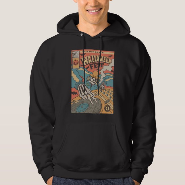 RADDEST SKELETON DJ HALLOWEEN MUSIC FESTIVAL HOODIE (Framsida)