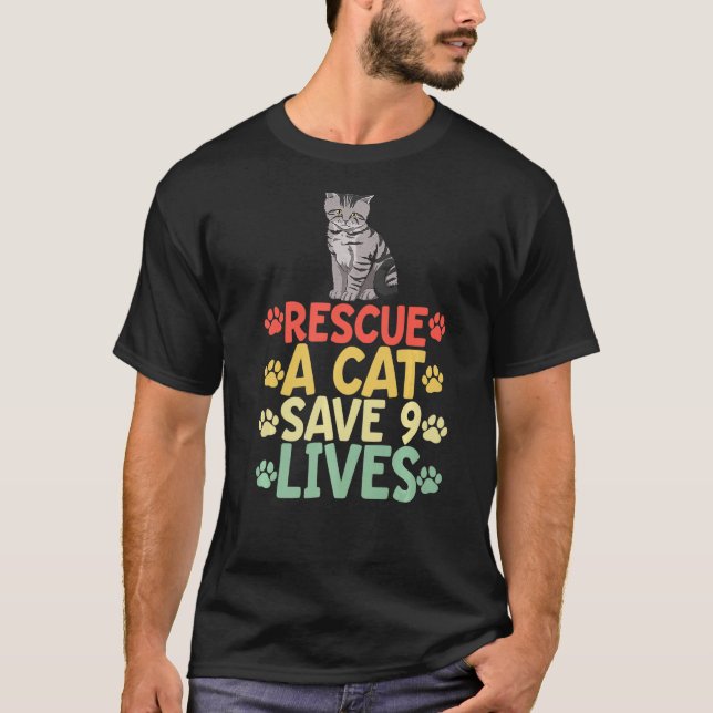 Rädding A Katt Spara 9 Levande Katt Pet Animal Kär T Shirt (Framsida)