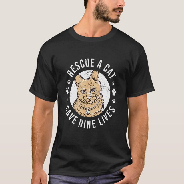 Rädding A Katt Spara Nine Lives Cat Owner Animals  T Shirt (Framsida)
