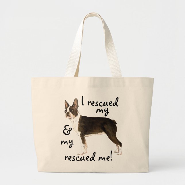 Rädding Boston Terrier Large Tote Bag Jumbo Tygkasse (Framsidan)