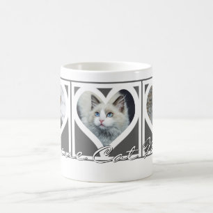 RÄDDING CAT MAMMA Tre Photo Heart Ram Grått Kaffemugg