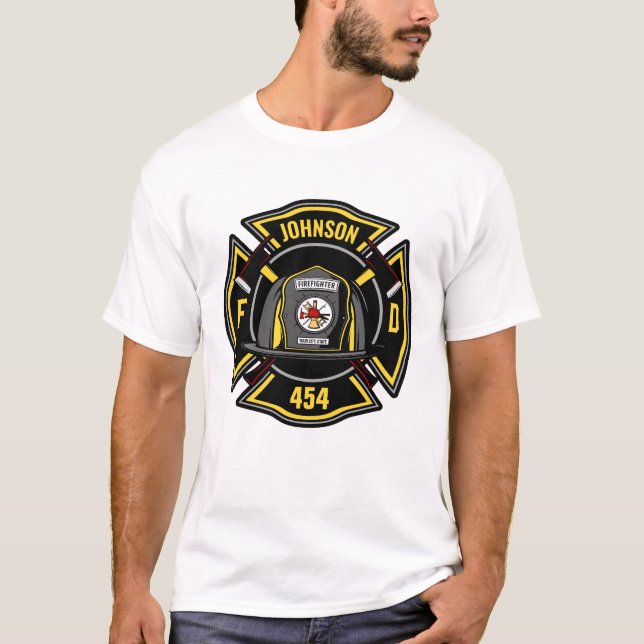 Rädding för brandbekämpare ADD NAMN Fire Departmen T Shirt (Framsida)