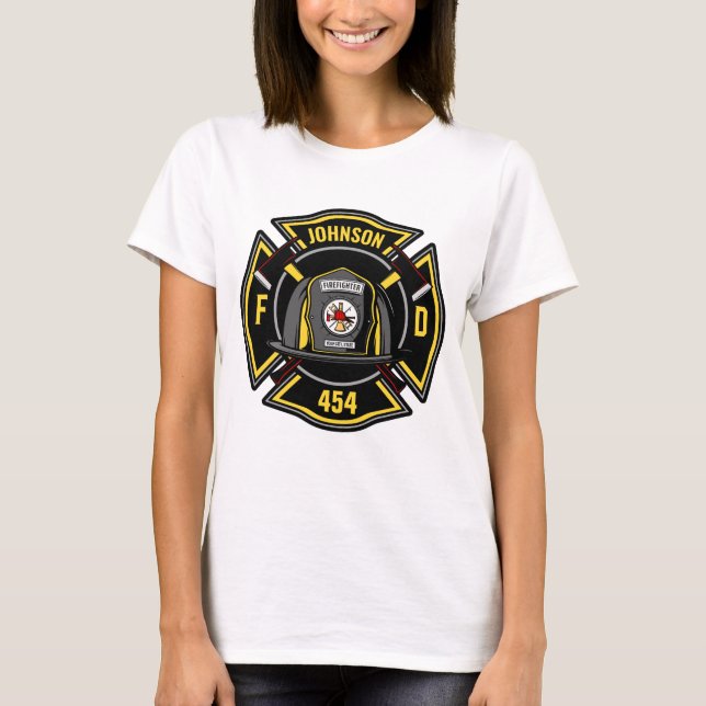 Rädding för brandbekämpare ADD NAMN Fire Departmen T Shirt (Framsida)