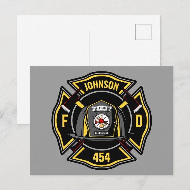 Rädding för brandbekämpare ADD NAMN Fire Departmen Vykort (Fram/baksida)