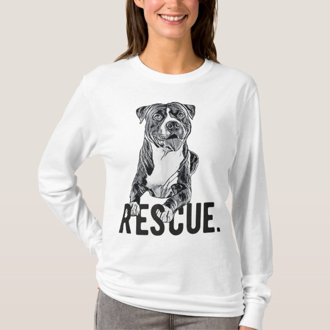 Rädding Pitbull Teckning Hund Mamma Adopt Shop int T Shirt (Framsida)