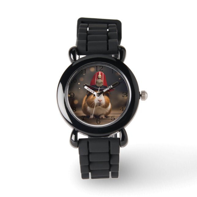 Rädding Redo: Guinea Gris i en Fireman's Hat. Armbandsur (Framsida)