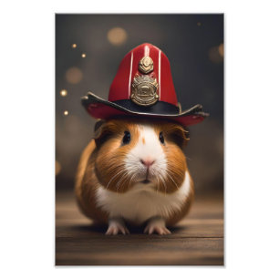 Rädding Redo: Guinea Gris i en Fireman's Hat. Fototryck