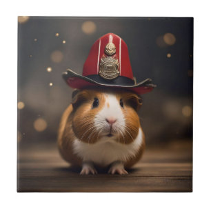 Rädding Redo: Guinea Gris i en Fireman's Hat. Kakelplatta