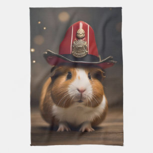 Rädding Redo: Guinea Gris i en Fireman's Hat. Kökshandduk