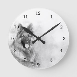 Rädding Tysk Shepherd Hund Round Clock Rund Klocka