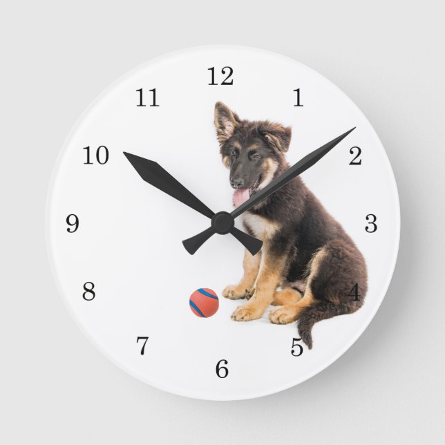 Rädding Tysk Shepherd Puppy Round Clock Rund Klocka (Framsida)