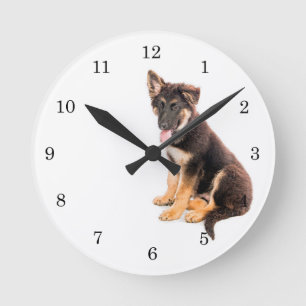 Rädding Tysk Shepherd Puppy Round Clock Rund Klocka