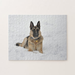 Rädding Tyska shepherd i Snö Jigszons Puzzle Pussel