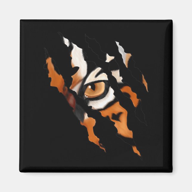 Räddlös Tiger Katt Ögon Klo Silhuett  Magnet (Framsidan)