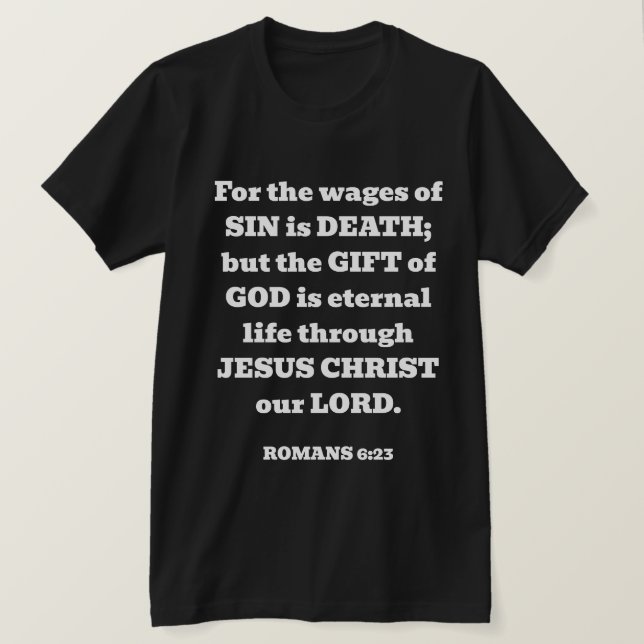 Räddningguds fria gift Romans Bible Verse Black T Shirt (Design framsida)