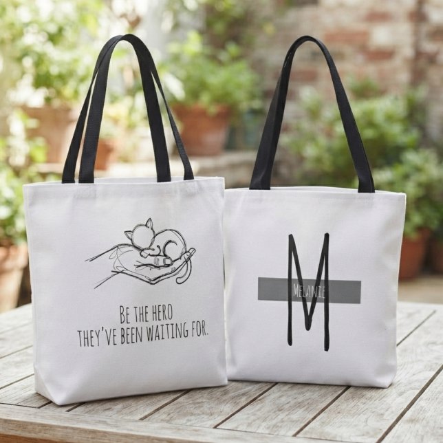 Räddningsadvokat Husdjur Adoption | Minimalistisk  Tygkasse (Heartfelt rescue advocate design for a dedicated pet parent on their next shelter visit.)