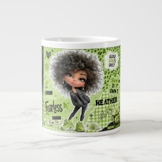 Räddningsfärgad Limegrön Afroflicka Personlig Mugg Jumbo Mugg