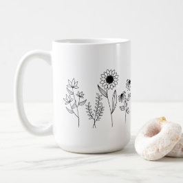 Raden Blommigt är Boho Line Art Kaffemugg