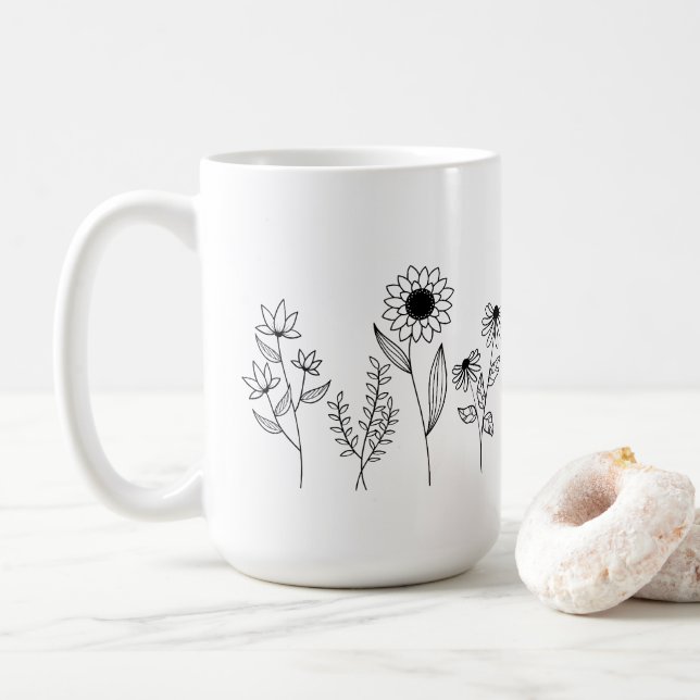 Raden Blommigt är Boho Line Art Kaffemugg (Med munk)