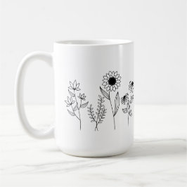 Raden Blommigt är Boho Line Art Kaffemugg