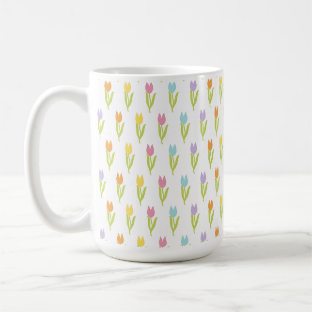 RADER AV VACKRA FÄRGRIKA PÅSKTULPANER KAFFEMUGG (Vänster)