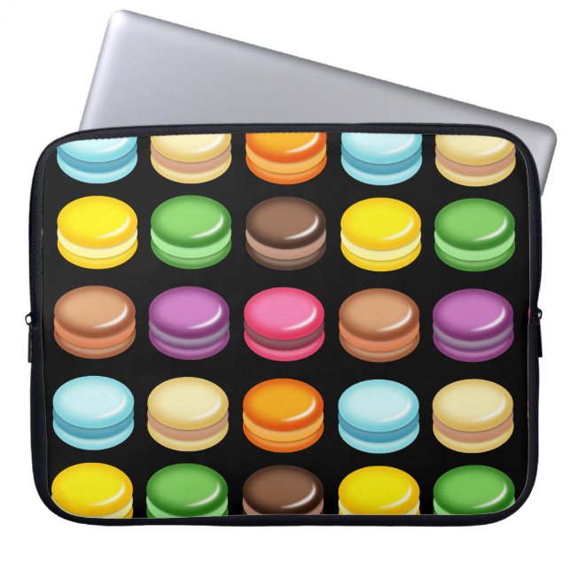 Rader i Macarons på svart Laptop Sleeve (Framsidan)