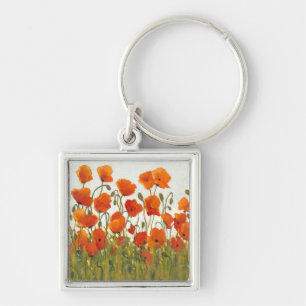Rader i Poppies I Fyrkantig Silverfärgad Nyckelring
