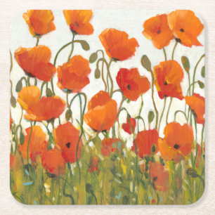 Rader i Poppies I Underlägg Papper Kvadrat