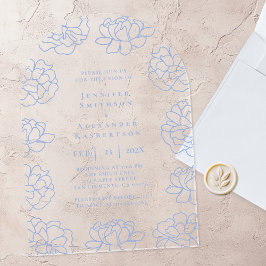 Radera blå akrylinbjudan till botaniska Bröllop