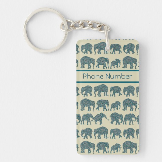 Raderna Paisley Elephants på Beige Acrylic Keychai Nyckelring (Framsidan)