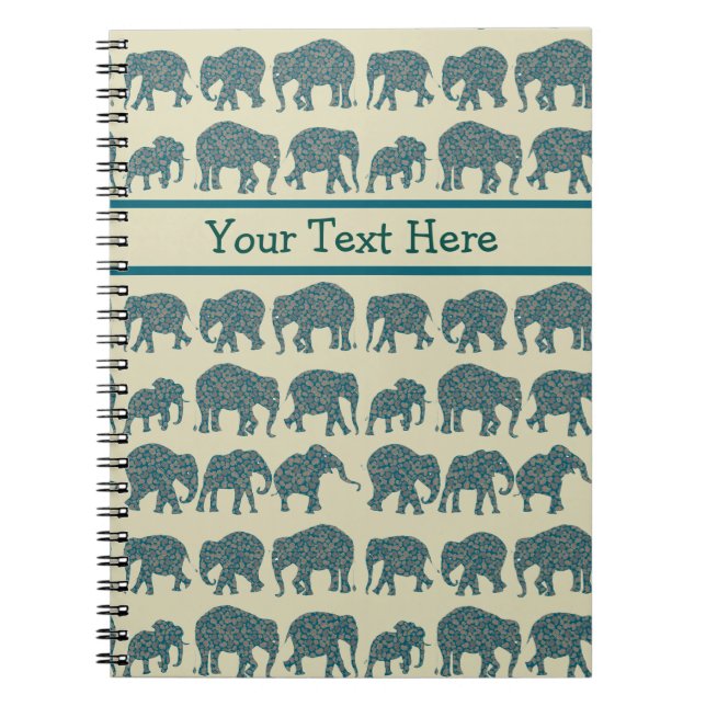 Raderna Paisley Elephants på Beige Spiral bärbara  Anteckningsbok (Framsidan)