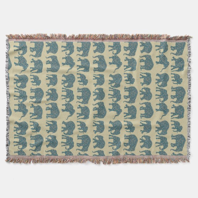 Raderna Paisley Elephants på Beige Throw Blanket Filt (Framsidan)