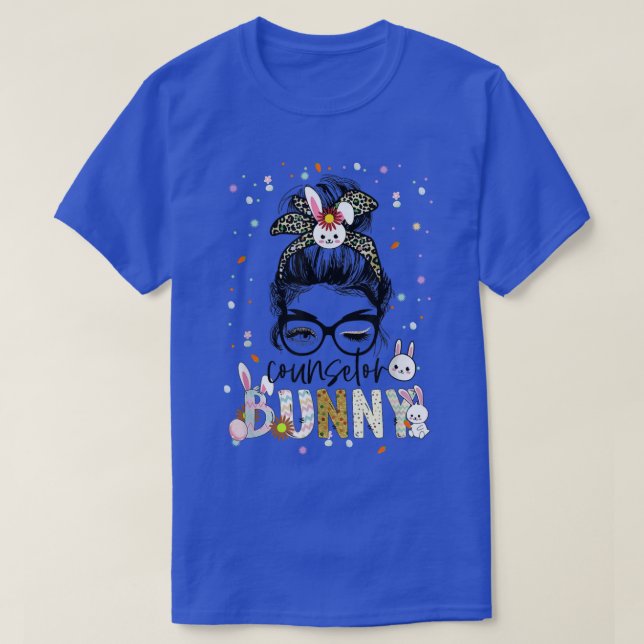Rådgivare Bunny Leopard Messy Bun School Counselor T Shirt (Design framsida)