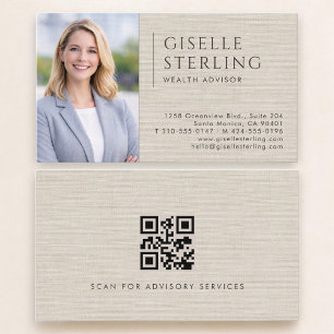 Rådgivare för förmögenhet Linen Foto QR-kod Visitkort