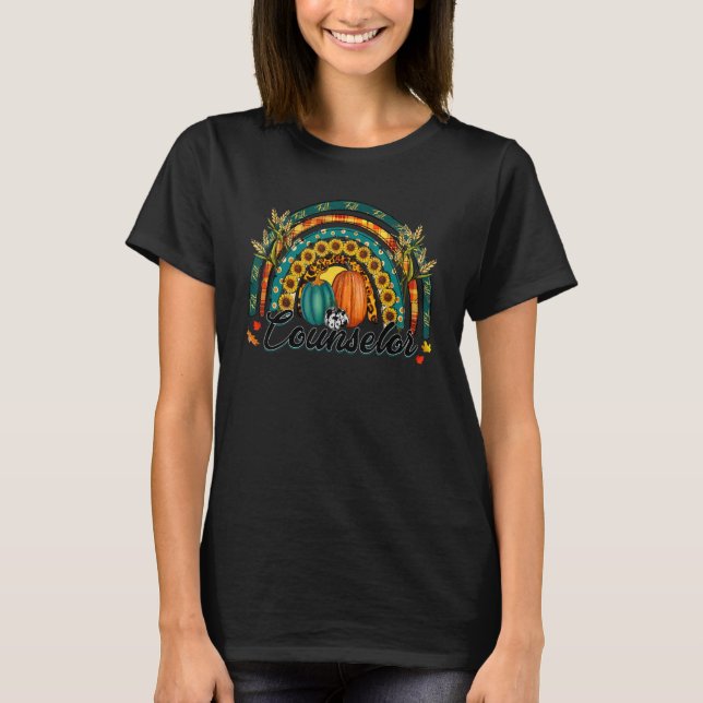 Rådgivare Hej Fall Rainbow Pumpkin Leopard T Shirt (Framsida)