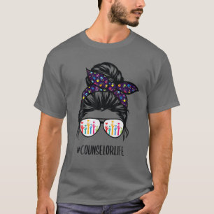 Rådgivare Life Messy Bun Hair Glasses tillbaka ti T Shirt