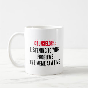 Rådgivare som lyssnar på dina problem, en memorand kaffemugg