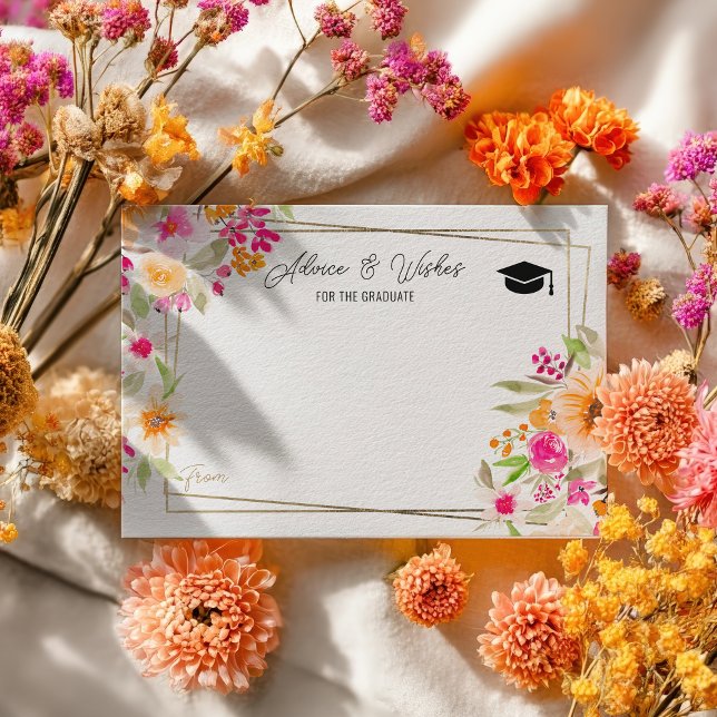 Rådgivning till önskemål vid sommaren blommigt gul tilläggskort (Summer floral gold graduation advice wishes enclosure card)