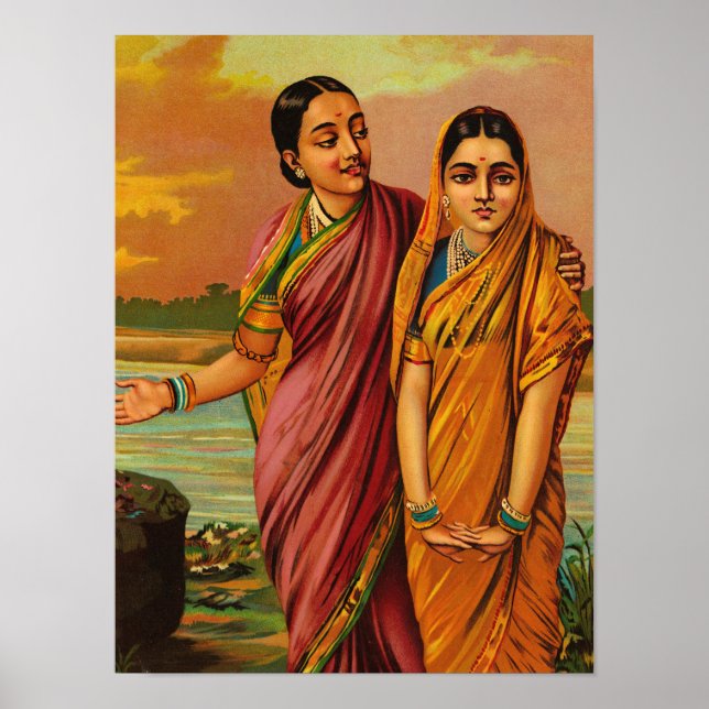 Radha, Kärlek gudinna av Raja Ravi Varma Poster (Framsidan)