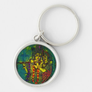 Radha Krishna1 Keychain Rund Silverfärgad Nyckelring