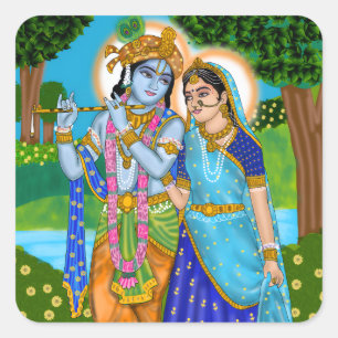Radha Krishna-dekal Fyrkantigt Klistermärke