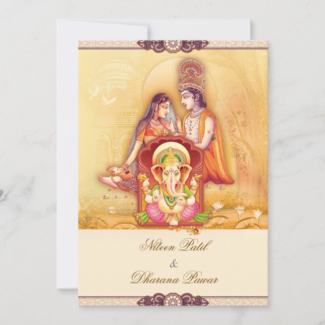 Radha Krishna hinduisk bröllopsinbjudan Inbjudningar (Framsida)