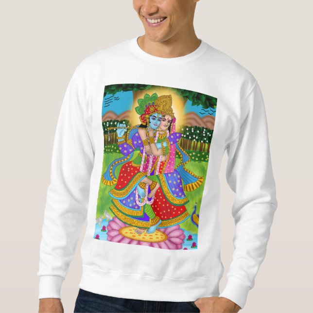 Radha Krishna Hoodie Lång Ärmad Tröja (Framsida)