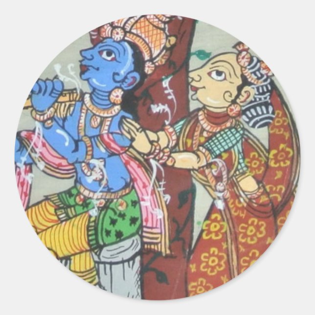 Radha Krishna Kärlek Runt Klistermärke (Framsida)