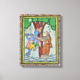 Radha Krishna Kärlek Tribal Indian Pattachitra Art Canvastryck