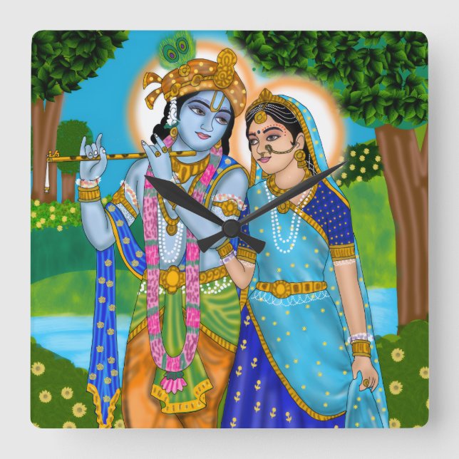 Radha Krishna-klocka Fyrkantig Klocka (Framsida)