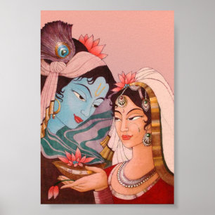 Radha-Krishna lotusblomma Poster
