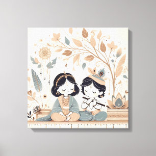 Radha Krishna Mandala Väggkonst Andlig Canvastryck