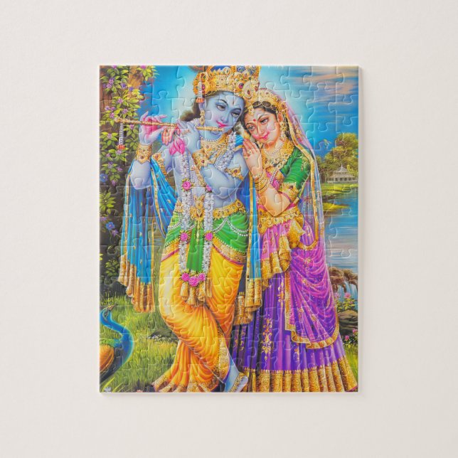 Radha Krishna med flöjt Hare Krishna Pussel (Vertikal)