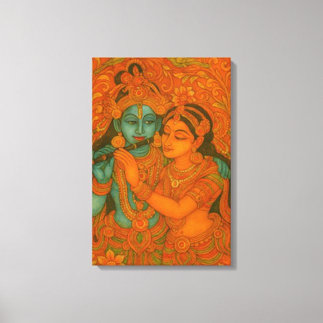 Radha Krishna Mural-målning från Kerala Canvastryck (Framsida)